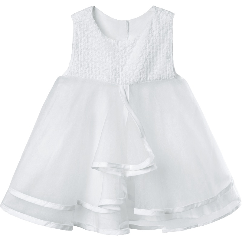 婴姿坊女童夏季圆领公主舒适收腰纯色娃娃装蓬蓬裙