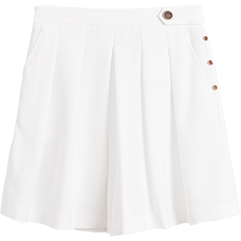 OSA欧莎2019新款夏白色高腰阔腿短裤女宽松显瘦休闲裤子百褶薄款