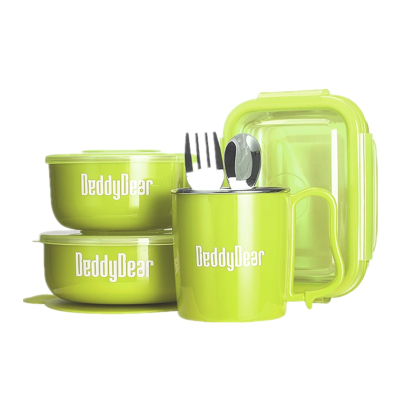 (私人订制)杯具熊(BEDDYBEAR儿童餐具宝宝婴幼儿吸盘碗辅食碗316不锈钢防摔碗辅食碗勺叉子套装宝宝餐具六件套