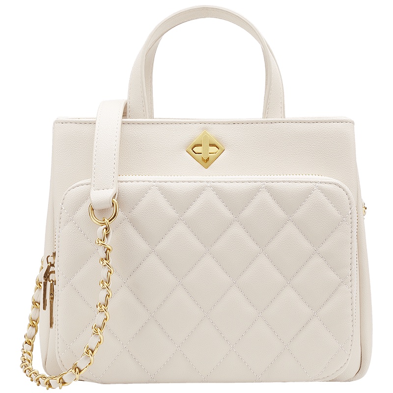 第九城（V.NINE） 包包女士手提包秋冬大容量时尚小清新菱格单肩斜挎包