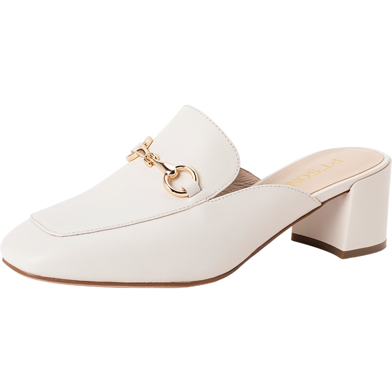 百田森穆勒鞋女粗跟20春季新款包头凉拖鞋女外穿真皮英伦风懒人拖