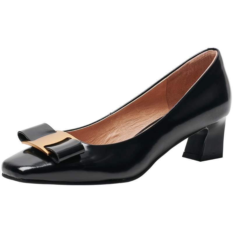 百田森2021秋季新款法式蝴蝶结单鞋女仙女风粗跟方头高跟鞋女