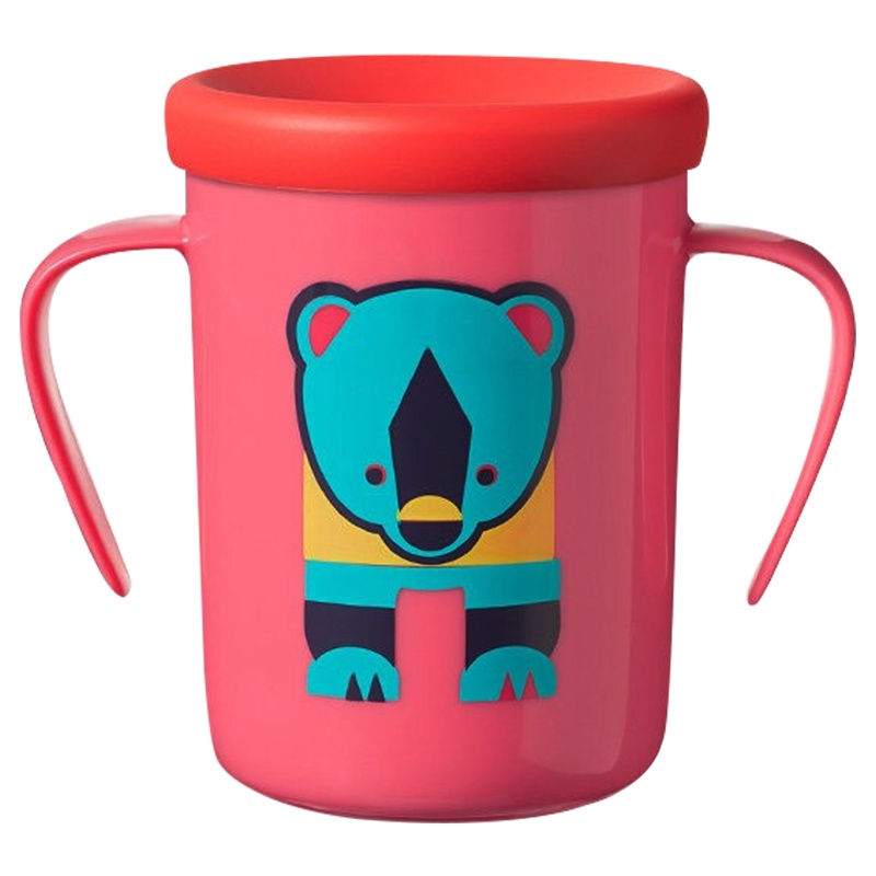 汤美星360°防漏洒水杯带手柄防摔防洒漏易清洗水杯 粉色200ml