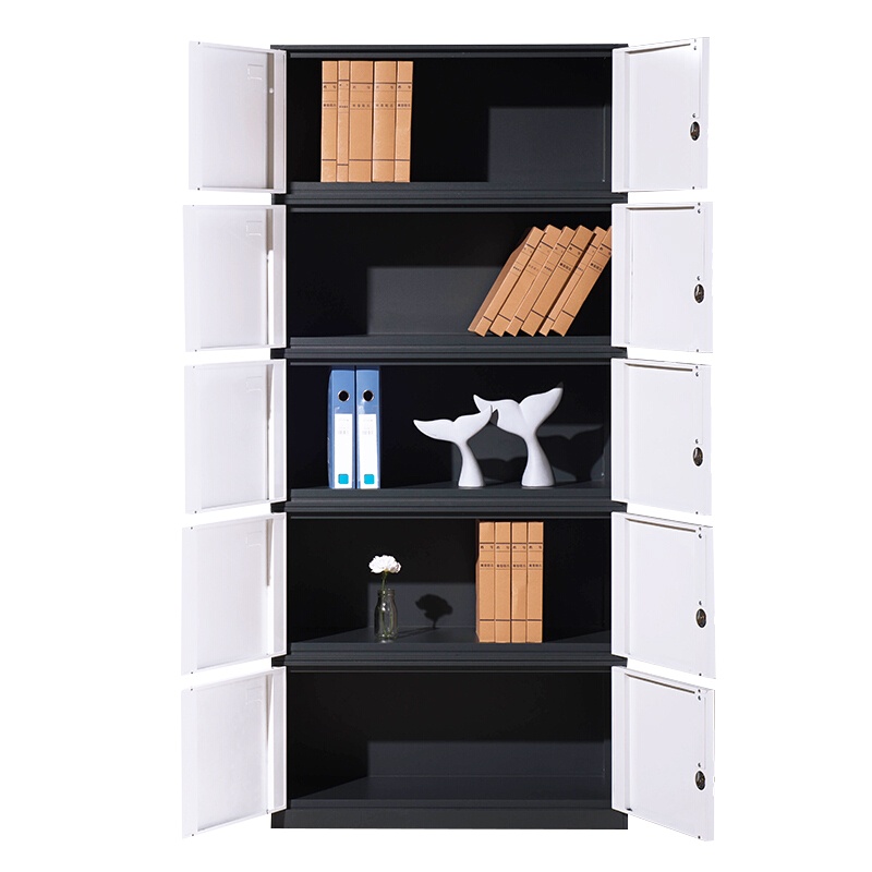 苏美特文件柜办公柜档案柜矮柜铁皮柜资料柜拆装薄边分五节灰白套色加厚款