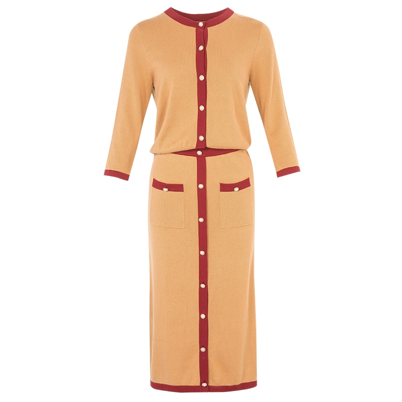 晚白2021春季新品两件套针织衫开衫包臀裙半裙休闲时尚针织套装女