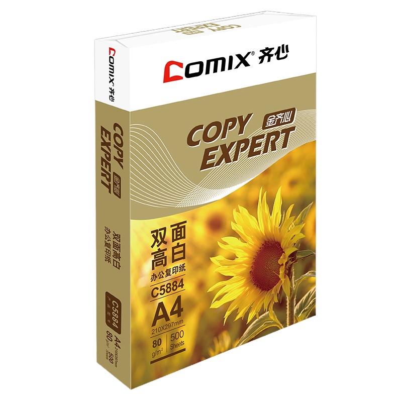 齐心 C5884-5 金齐心高白复印纸80克 A4 5包/件 白 (单位：箱 ）