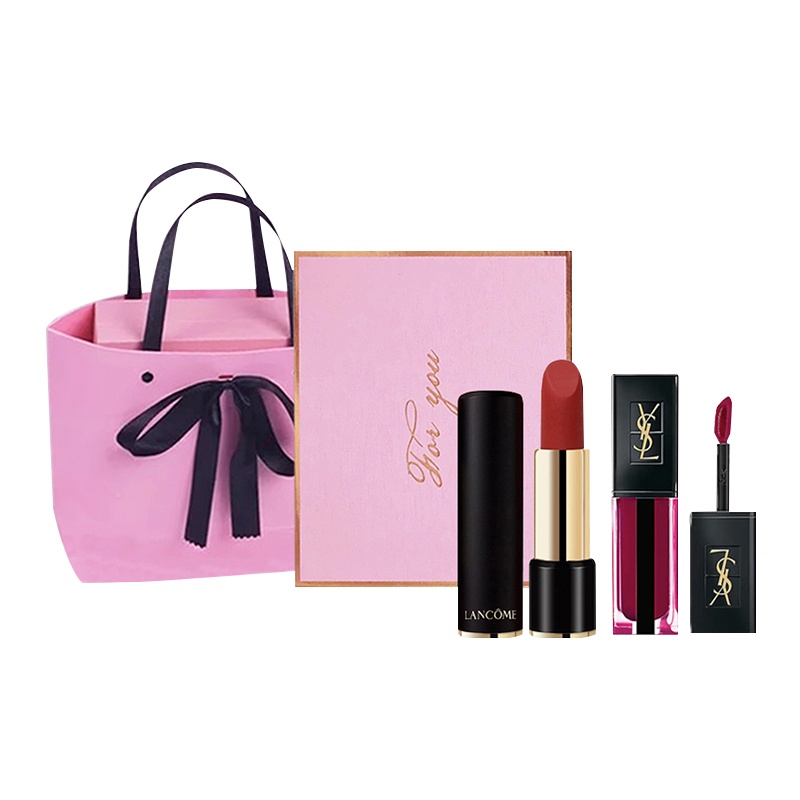 彩妆套装 兰蔻 菁纯柔润口红#196 胡萝卜色+YSL新款唇釉奢华缎面水光染唇#617[送礼优选 赠精美礼品袋]