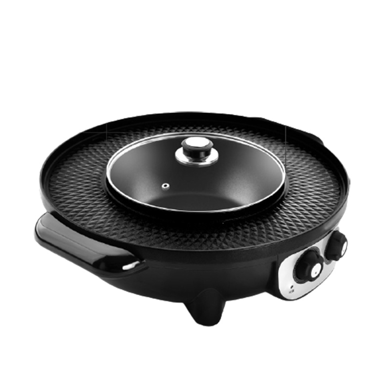 花知晓火锅烧烤一体锅煎烤涮鸳鸯餐厅家用电烧烤炉烤肉盘电烤盘_金色-超大号鸳鸯锅带礼包