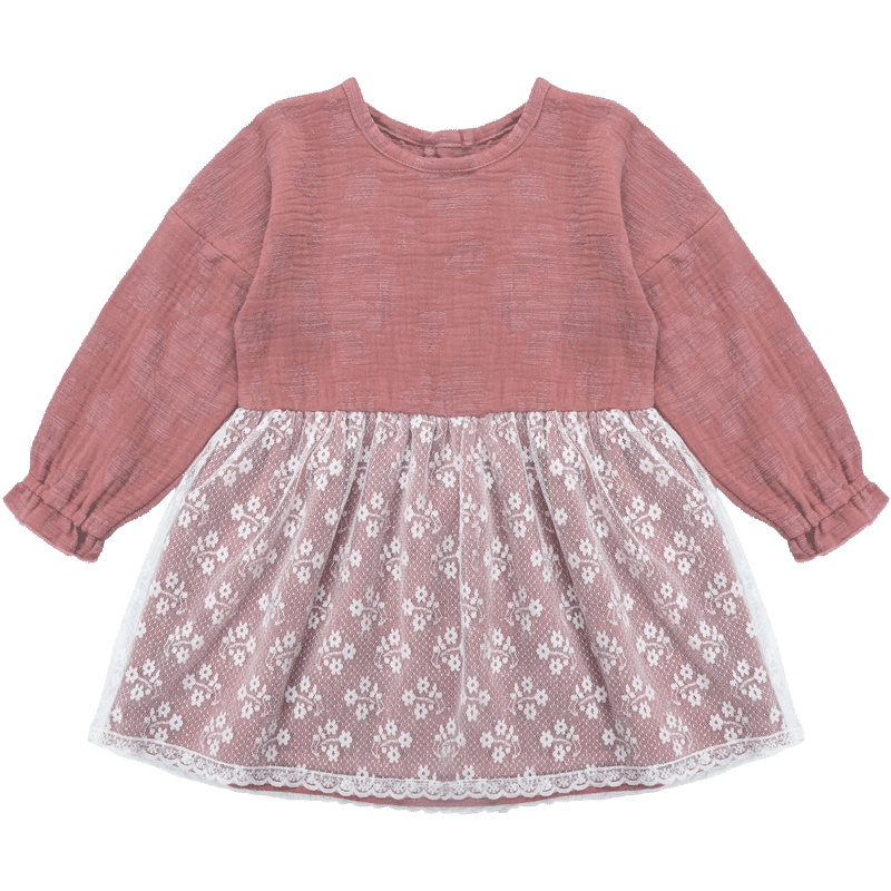 婴姿坊正品女童蕾丝连衣裙 儿童春秋款长袖童装裙子女孩公主裙