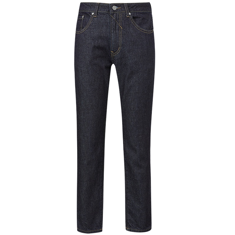 [1件5折价:95]MECITY男装冬季新款纯棉潮流黑色撞色明线牛仔裤男直筒宽松