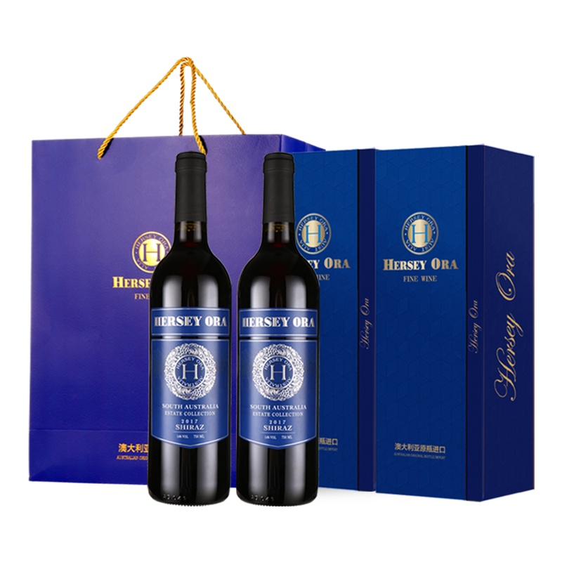 澳大利亚原瓶进口赫西奥拉(Hersey ora)红酒南澳酒庄臻选西拉西拉子设拉子干红葡萄酒750ml*2礼盒装