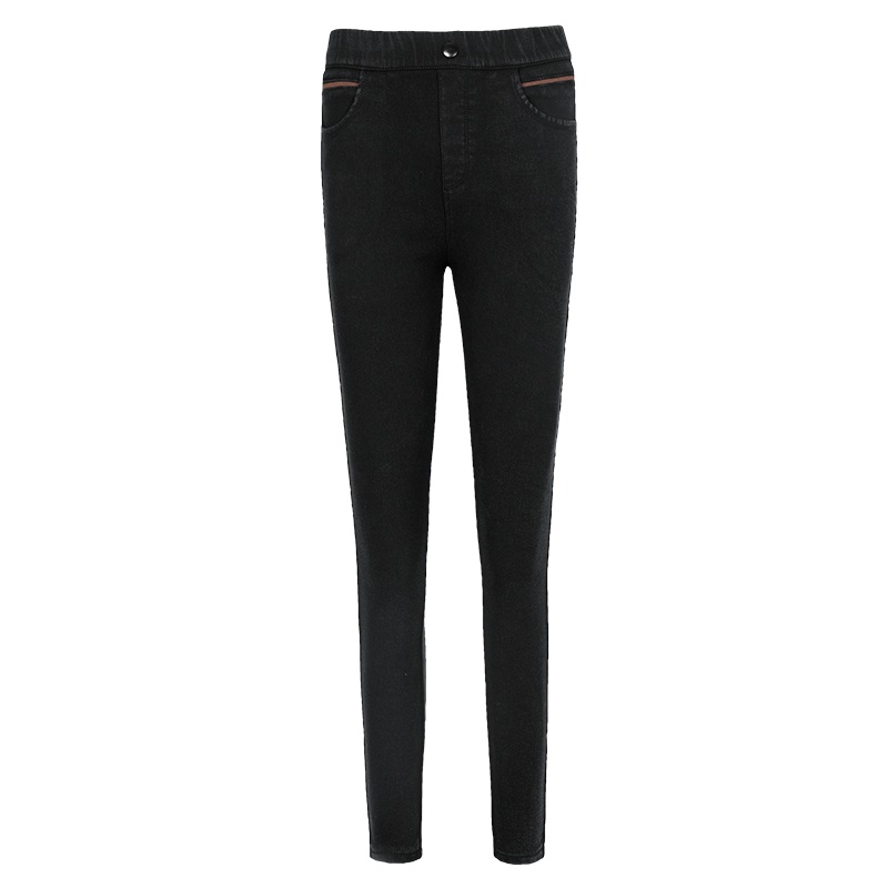 晚白2020冬季新品简约纯色百搭高腰修身显瘦小脚裤常规款牛仔裤女