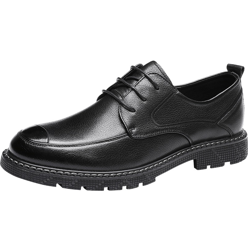 红蜻蜓男鞋秋季新款真皮商务休闲皮鞋圆头系带厚底板鞋牛皮鞋