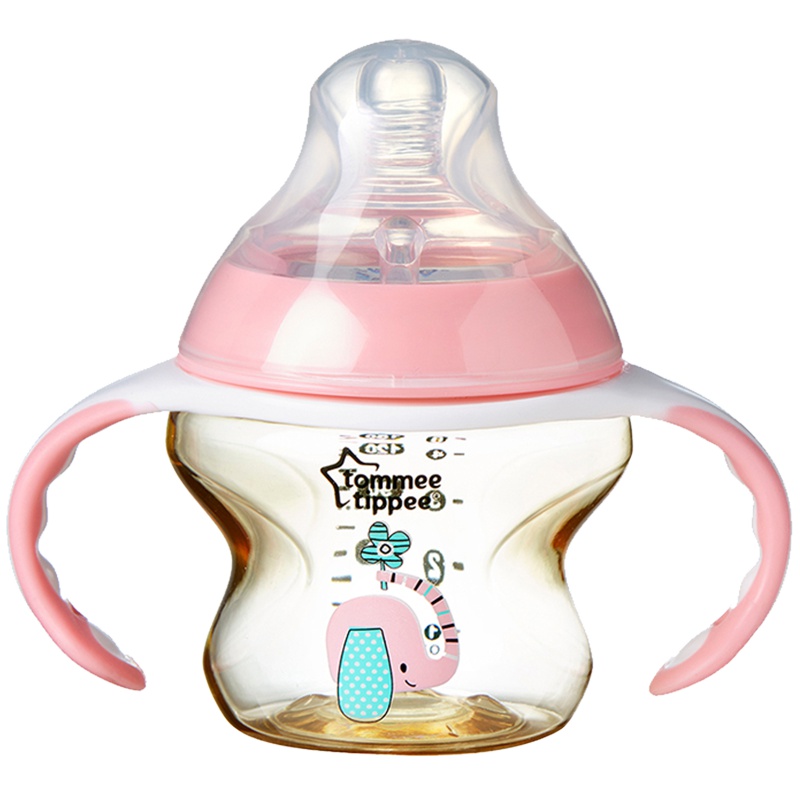 汤美星(Tommee Tippee)奶瓶00071 PPSU塑料奶瓶宽口径轻便耐摔150ml粉色配手柄和中流量奶嘴3个月