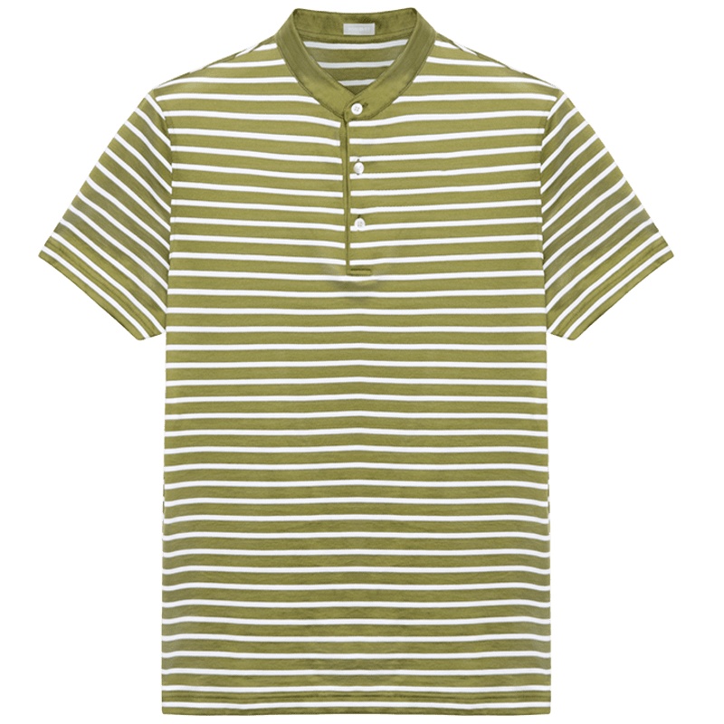 鄂尔多斯ERDOS 春夏立领条纹图案舒适透气男士短袖T恤