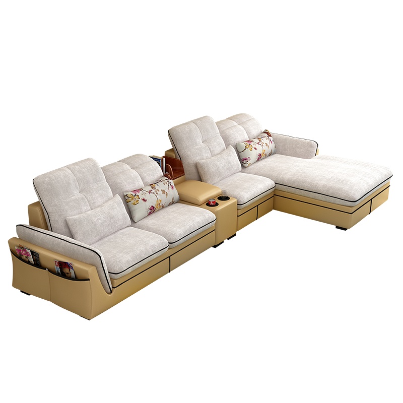 掌上明珠 布艺沙发简约现代 大小户型客厅家具可拆洗储物套装组合 多功能边几 USB充电SF-1563