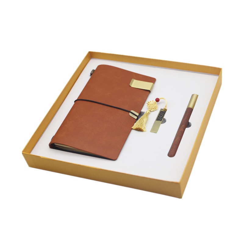 企业LOGO定制 复古笔记本 窗花U盘 原木签字笔 中国风商务礼品套装 商务礼盒