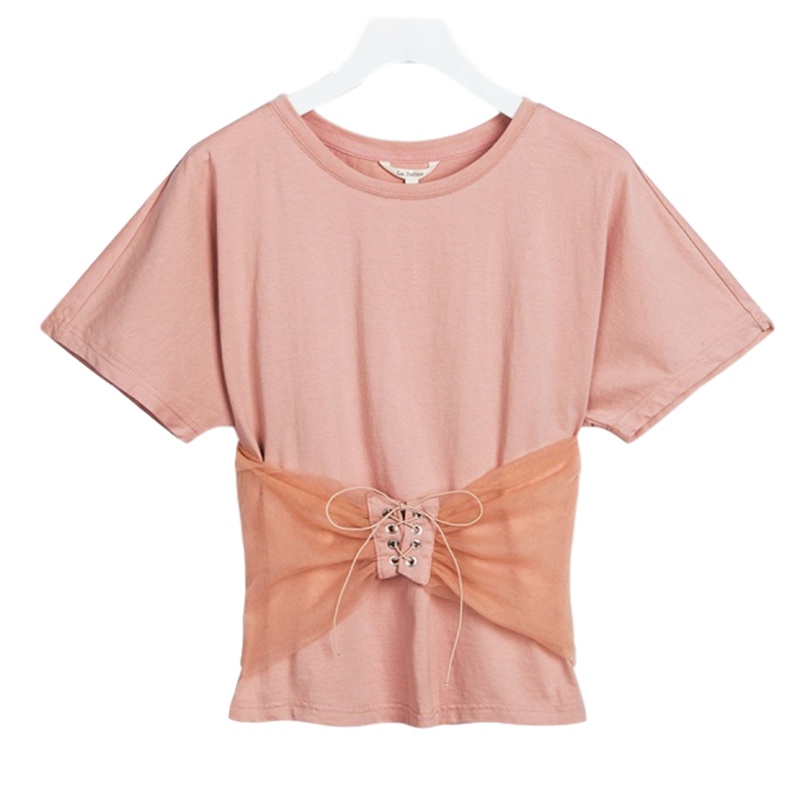 拉夏贝尔拉贝缇夏女韩版气质短袖韩版时尚ins网纱T恤