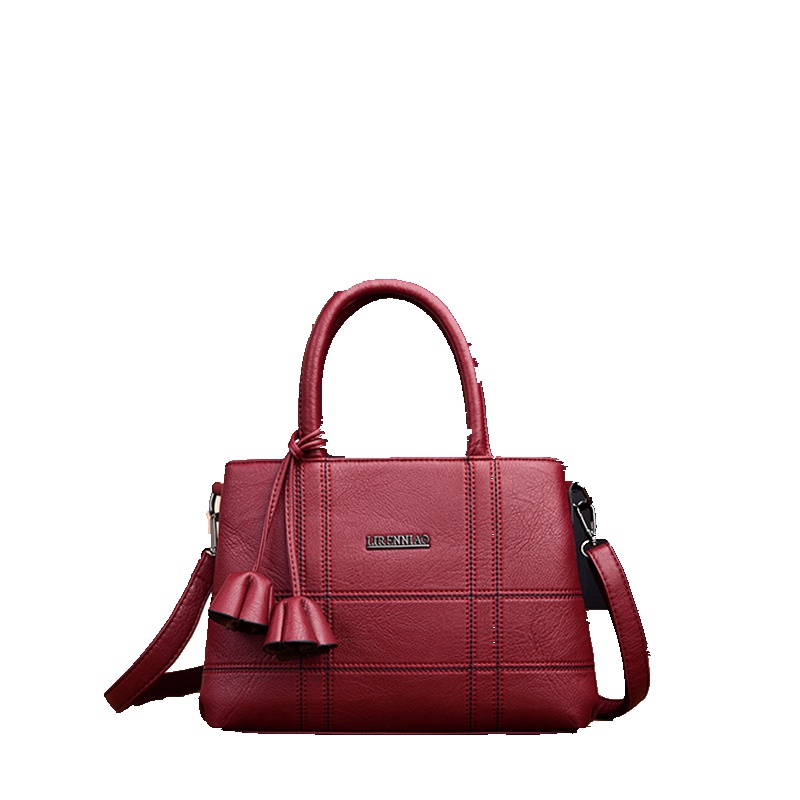 贝卡思米(BEIKASIMI)韩版时尚手提软面妈妈女包百搭车缝线流苏大容量纯色女士包包