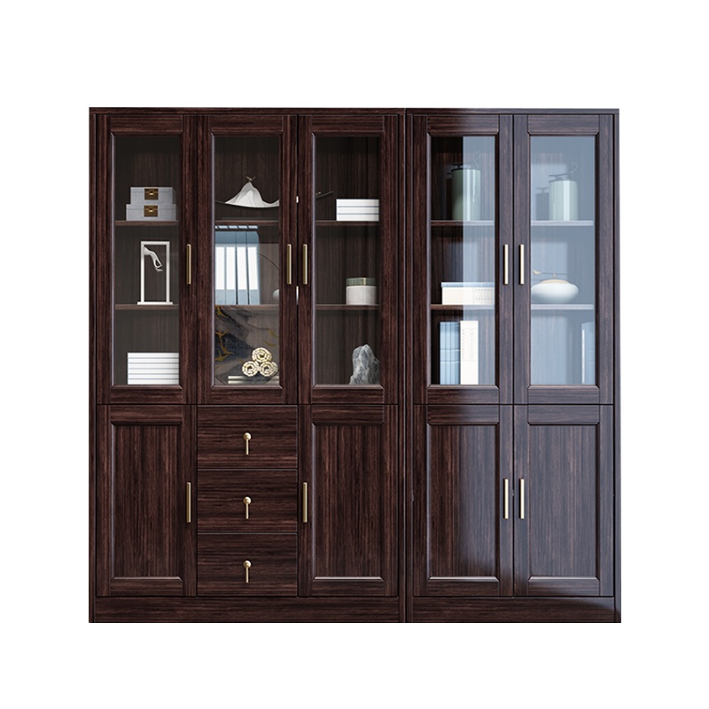 月影梳桐新中式实木书柜组合带防尘玻璃门多抽屉书房办公室储物柜子