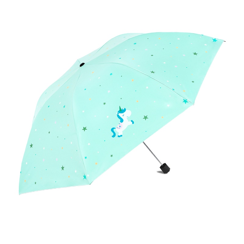 天堂伞黑胶晒女三折叠轻小巧便携晴雨伞两用遮太阳铅笔伞 湖蓝色[星光]