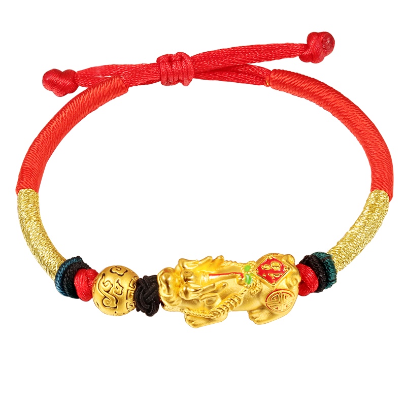 黄金码头3D硬金貔貅祥云珠手串足金999绳手饰生日纪念日表白示爱