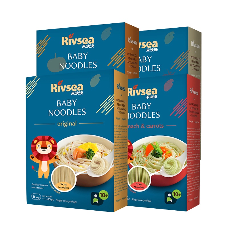 禾泱泱(Rivsea)婴幼儿面条无盐无糖强化钙铁锌 细面面条4盒(原味+绿花椰菜南瓜+番茄蘑菇+菠菜胡萝卜)