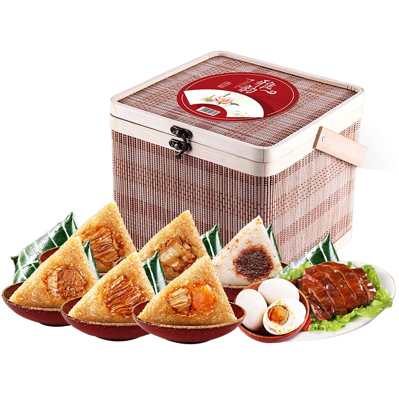 [润之禧_润之雅韵礼盒装]嘉兴特产粽子真空包装粽子咸鸭蛋酱鸭组合竹篮礼盒装1310g