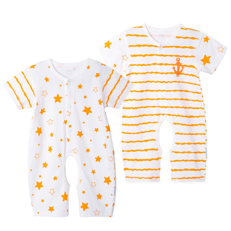 贝贝怡婴儿衣服夏季宝宝开档连体衣纯棉短袖哈衣2件装172L098
