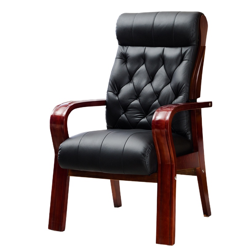 鑫金虎 办公家具实木真皮电脑靠背椅其他现代中式不可升降木质皮质家用四脚办公椅职员会议椅