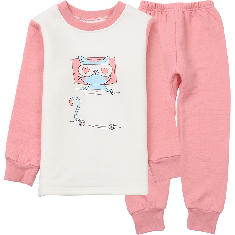 儿童保暖内衣套装加厚款女童秋衣秋裤套装三层夹棉空气层循环锁温内衣套