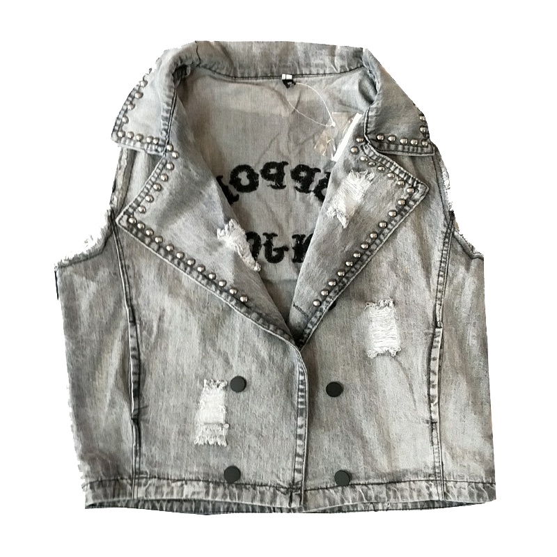 宽松铆钉刺绣港味无袖背心