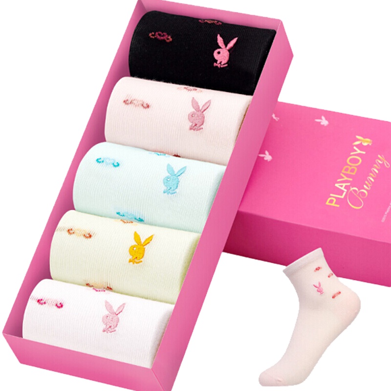 【苏宁自营】花花公子PLAYBOY 女士短筒袜5双礼盒装 2251-5