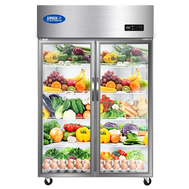 星星(XINGX)BC-980Y 商用冷藏展示柜 双门厨房冰箱 立式不锈钢饮料柜 玻璃门保鲜柜超市冰柜
