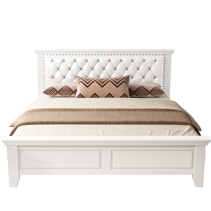 卡爱菲 实木床 欧式双人床 白色现代简约卧室家具橡木床1.5米1.8米双人美式婚床卧室公主高箱储物床