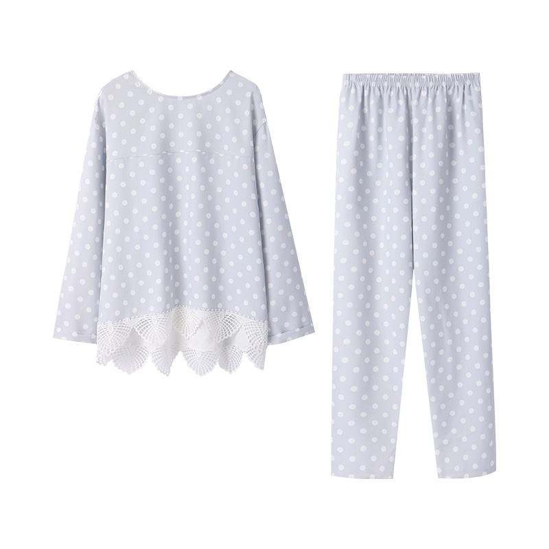 安之伴睡衣女秋针织优质韩尔棉印圆点长袖女套装