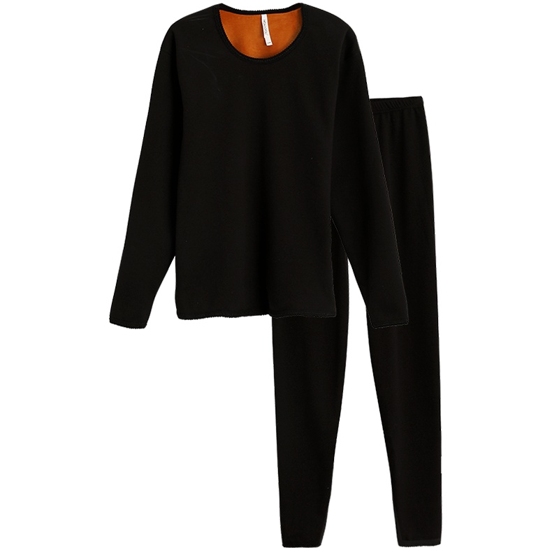 红豆秋冬新款男士女士大圆领黄金暖绒柔软舒适加厚保暖内衣套装