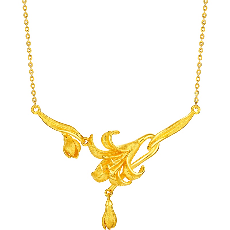 周大生黄金饰品黄金项链女新款足金999百合花苞套链正品吊坠首饰花漾系列