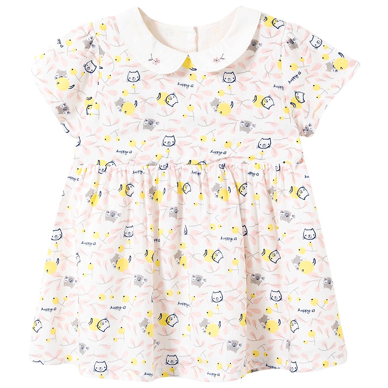 哈贝比女宝宝婴儿连衣裙小儿童裙子夏装短袖翻领碎花