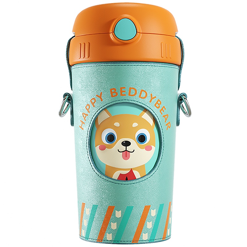 杯具熊儿童皮套吸管保温杯（西瓜汪）