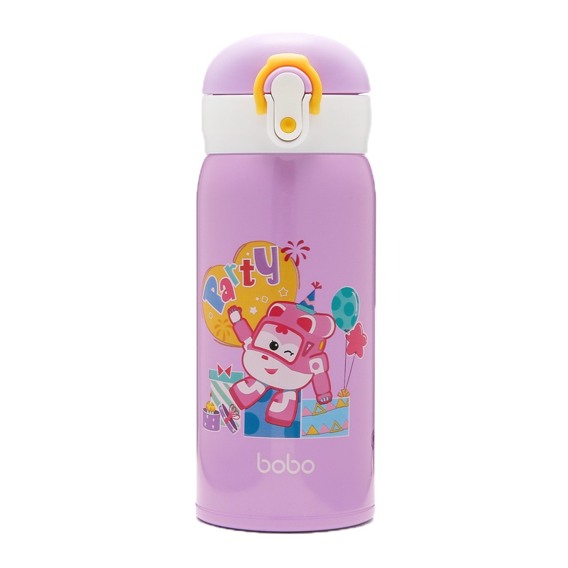 bobo乐儿宝超飞儿童保温杯316吸管杯便携幼儿园学生水壶350ml 配背带