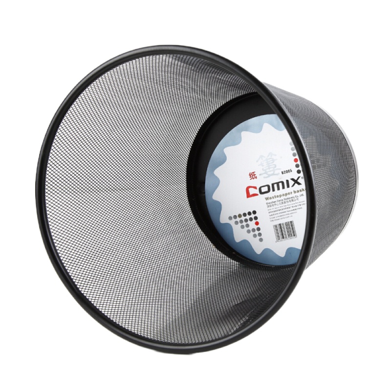 齐心 B2005 金属网纹圆垃圾桶/纸篓/垃圾篓 中号 黑