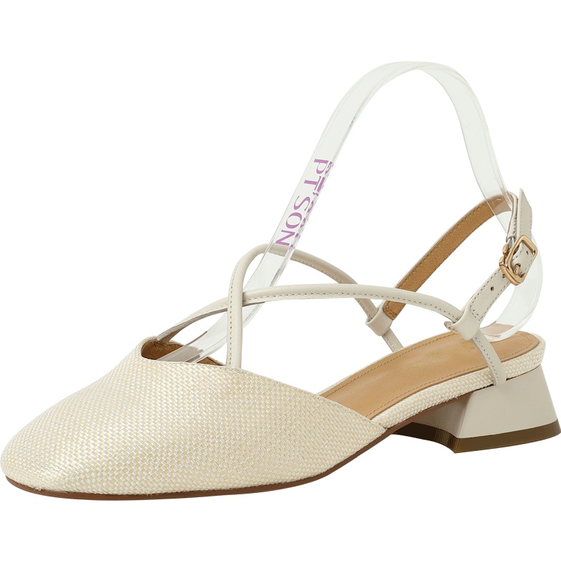 百田森夏季新款包头凉鞋女粗跟中跟方头编制镂空百搭学生女鞋_1