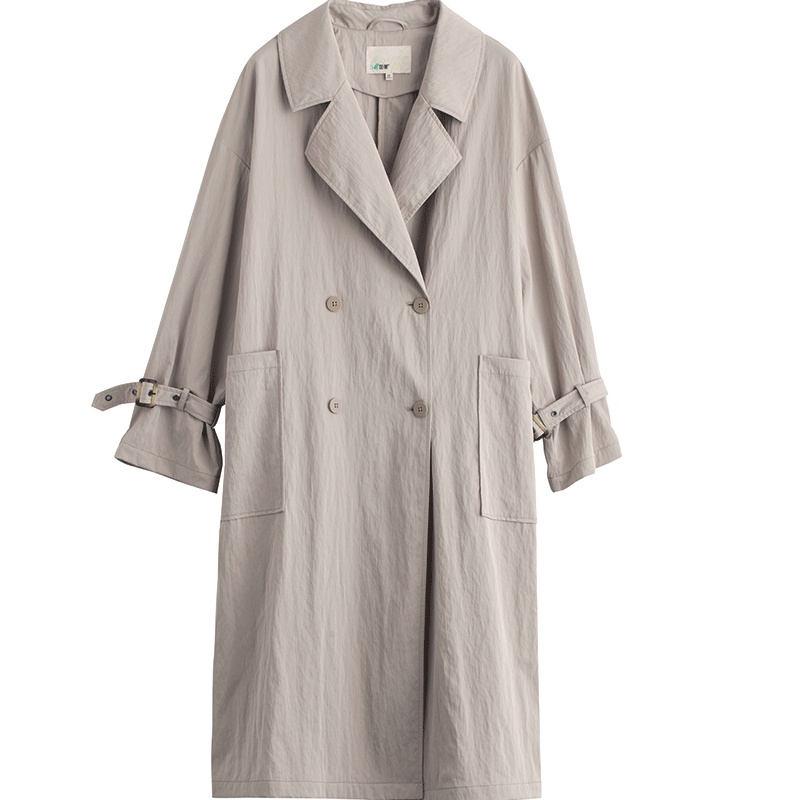 茵曼春秋新款港风大口袋双排腰带长款薄风衣外套女装早春chic宽松