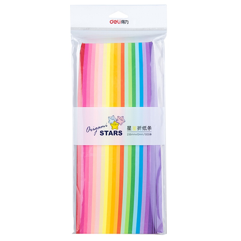 得力(deli)74835便条纸 1000条/包 手工彩纸幸运星许愿星纸条 彩虹星星折纸条 儿童DIY彩色折纸条 混色