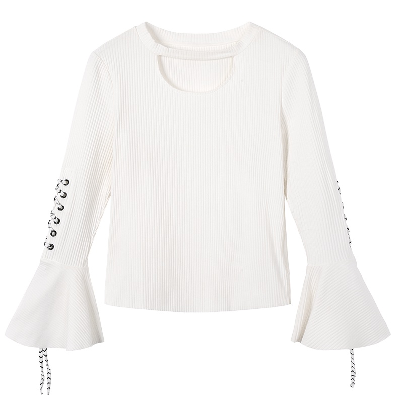 马克华菲女装2019春新长袖圆领喇叭袖针织套头衫