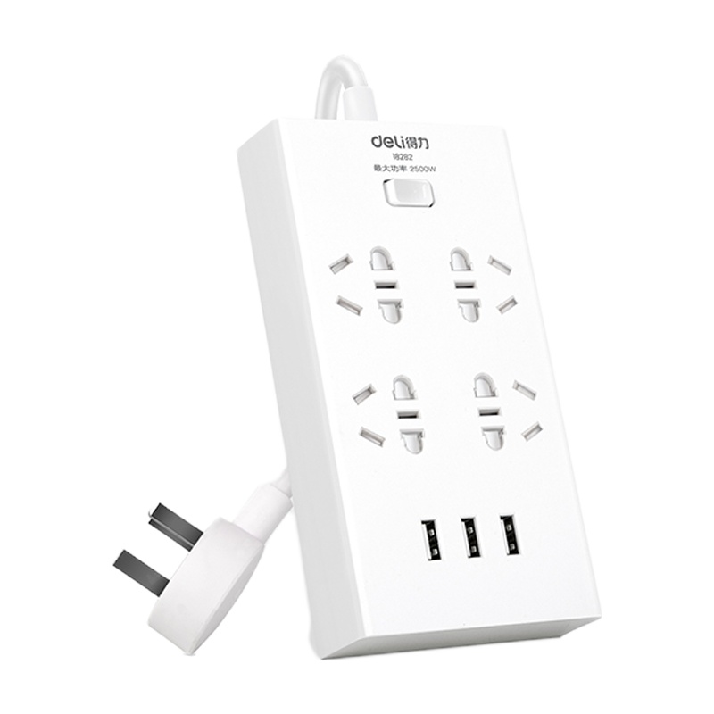 得力(deli)18282-03接线板 延长线插座新国标 防触电 总控开关 延长线插座 三孔USB 白色