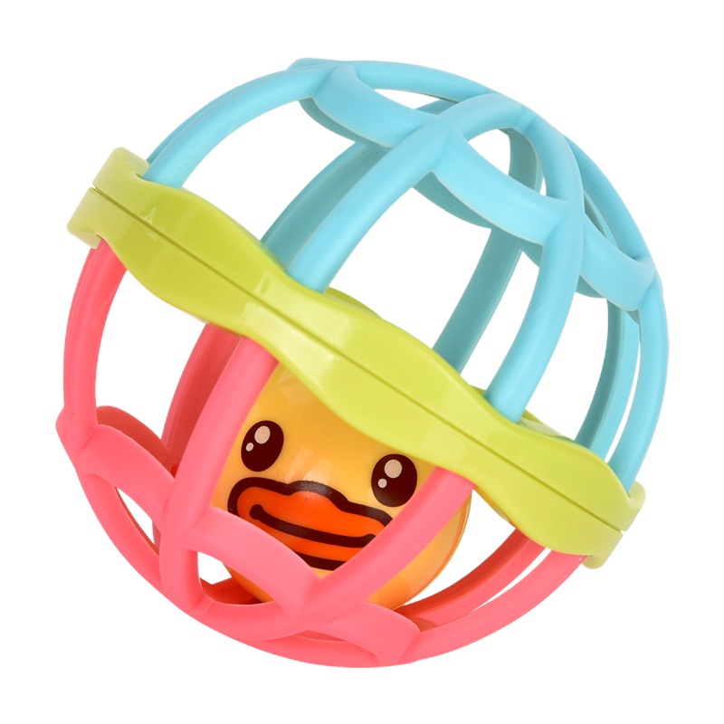 B.DUCK小黄鸭宝宝新生婴儿手抓球玩具软胶摇铃早教0到1岁3可咬抓握训练