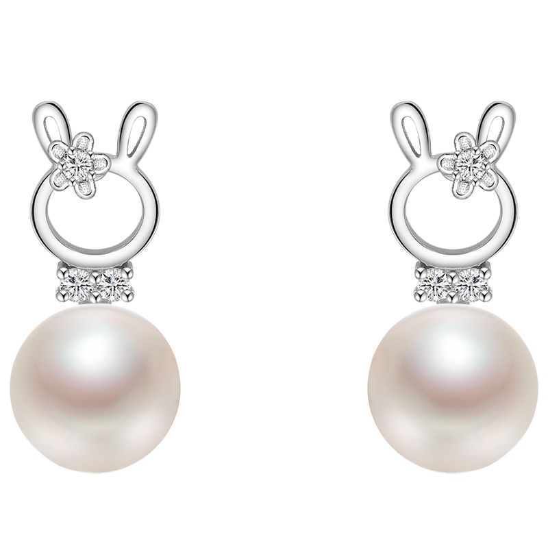 京润珍珠 萌萌兔 守护系列清新萌动银S925淡水珍珠耳钉珠宝气质女人宠自己送闺蜜