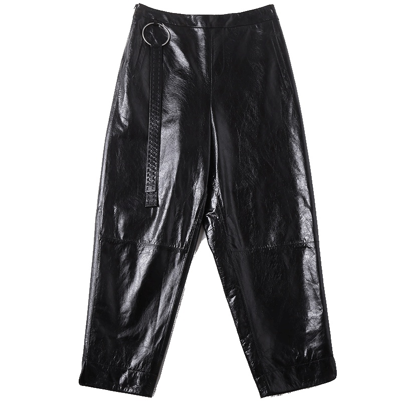 憨厚皇后2019海宁春装新款真皮皮裤绵羊皮九分裤修身显瘦小脚裤女